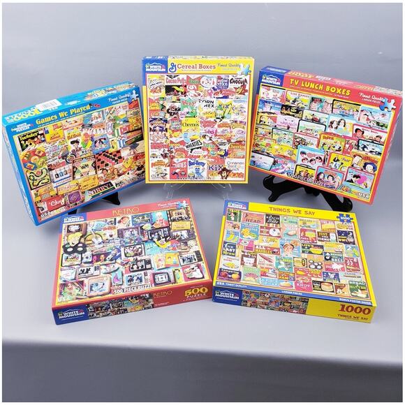 White Mountain 1000 Piece Puzzles Lunch Boxes, Cereal Boxes, 500 Pc Retro Lot 5 - Picture 1 of 12